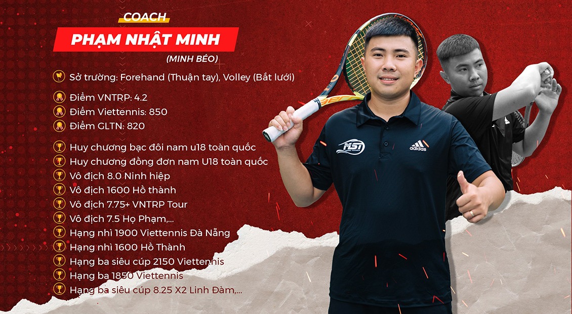 huấn luyện viên Minh Béo dạy Tennis, dạy tennis cơ bản, dạy Tennis nâng cao, tennis cho trẻ em của MST Tennis Training